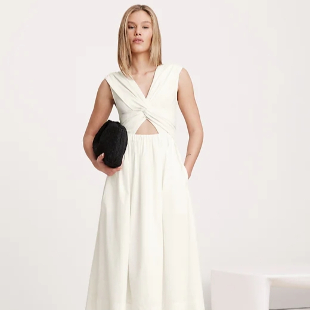 Banana Republic Ivory Twist-Front Midi Dress